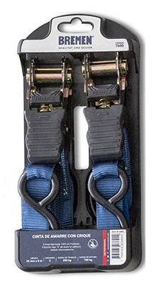 CINTA DE AMARRE CON CRIQUE 25 mm x 5 m 350 kg. (blister x 2 u.) BREMEN® - BR7690