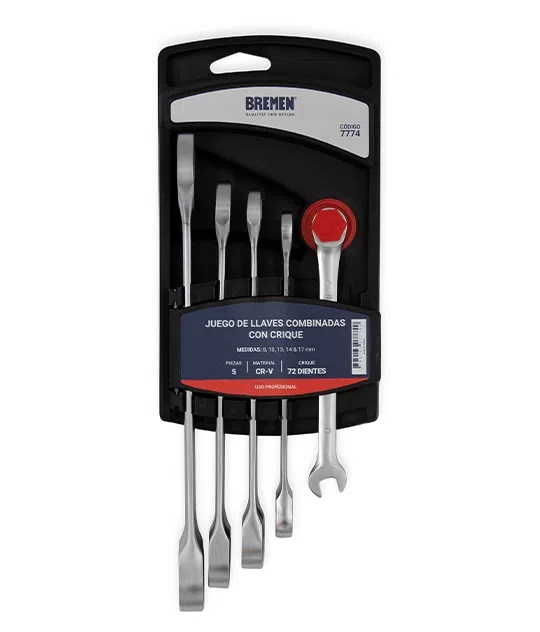 LLAVE COMBINADA C/CRIQUE JGO.  5 PZ. ( 8-17mm) BREMEN® - BR7774