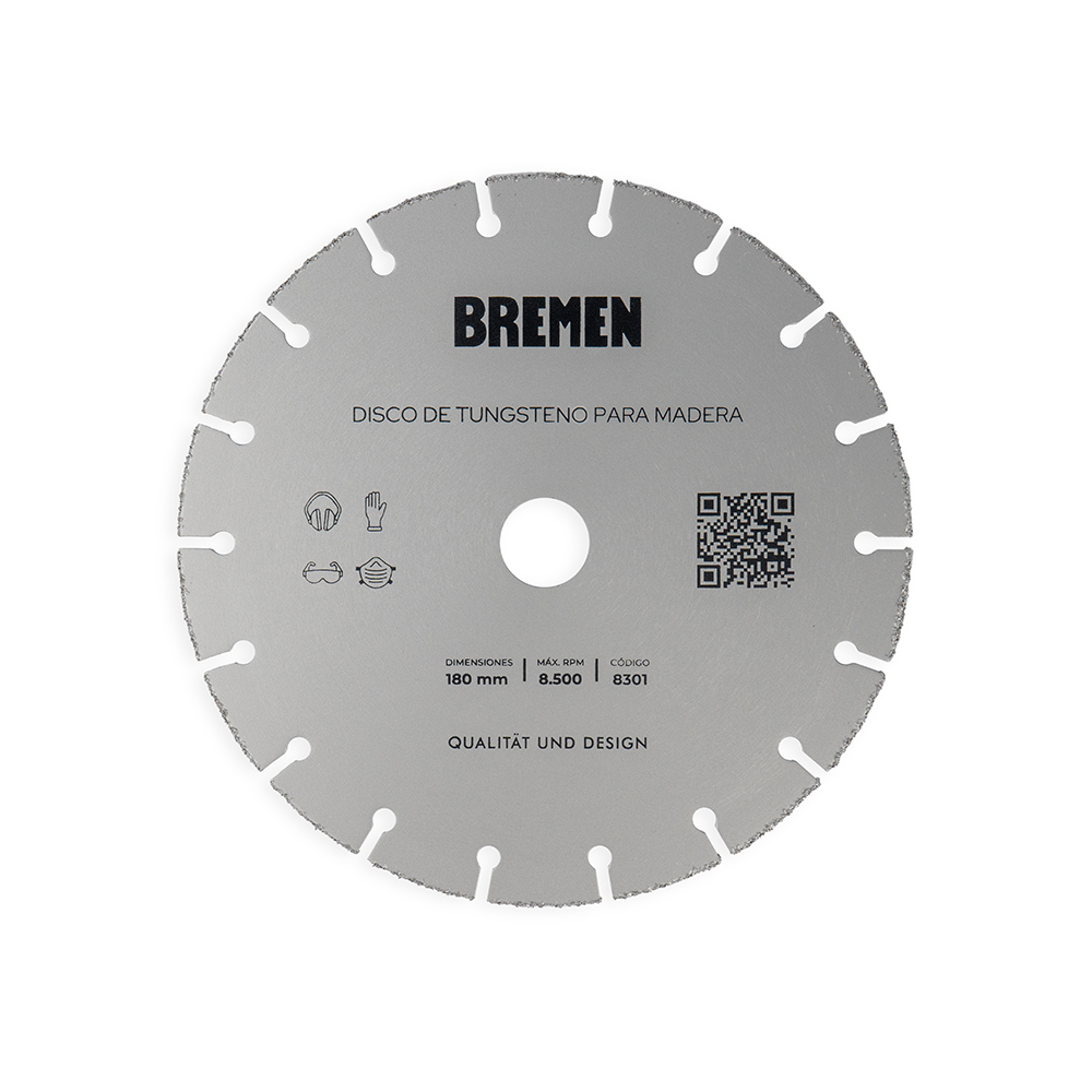 DISCO DE TUNGSTENO PARA MADERA 180 mm BREMEN® - BR8301