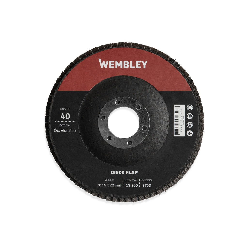 DISCO FLAP 4-1/2" [ø115x22mm] OX. ALUMINIO - 040 (x10 unid.) WEMBLEY® - WE8703