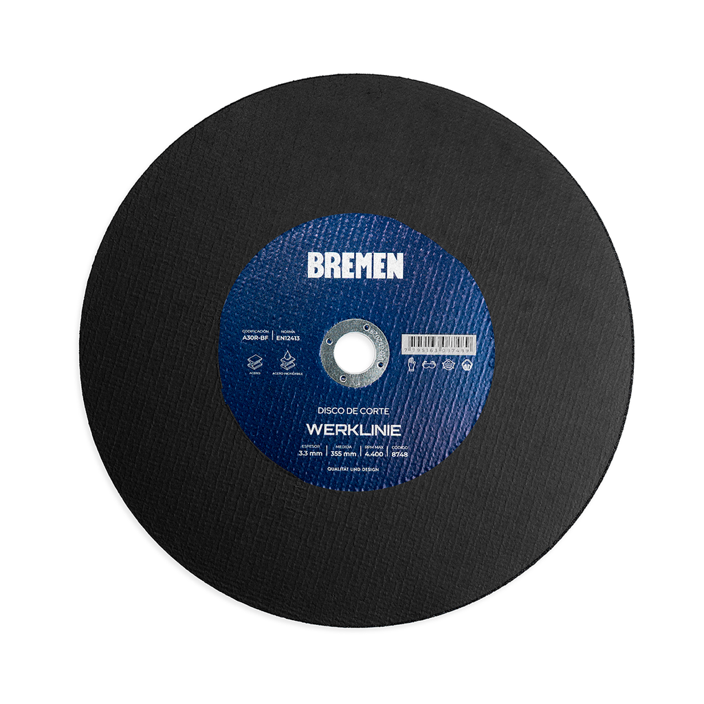 DISCO DE CORTE WERKLINIE 14" [355 x 3.3 x 25.4] (x10 unid.) SENSITIVA mm BREMEN® - BR8748