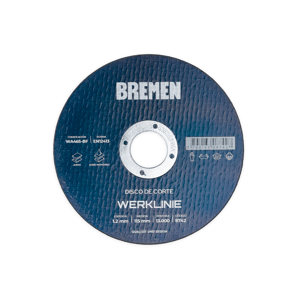 DISCO DE CORTE WERKLINIE 4-1/2" [115x1.2x22mm] (x25 unid.) BREMEN® - BR8742