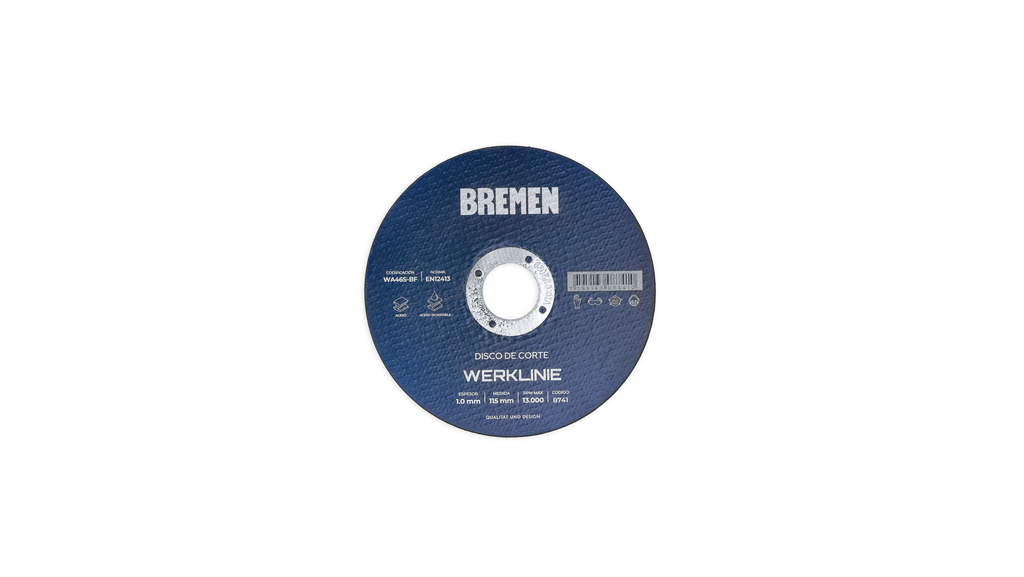 DISCO DE CORTE WERKLINIE 4-1/2" [115x1.0x22mm] (x50 unid.) [Lata] BREMEN® - BR8741