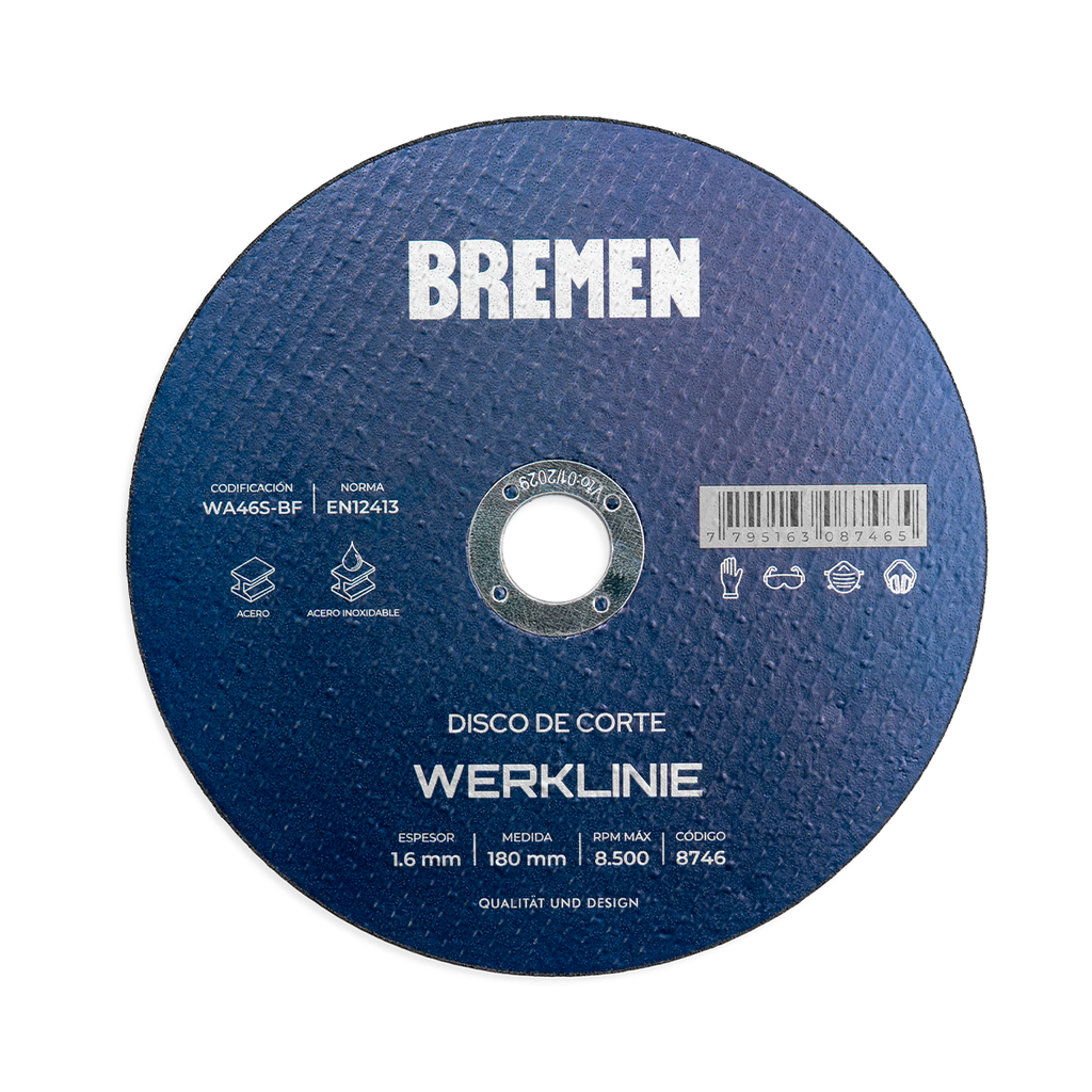 DISCO DE CORTE WERKLINIE 7" [180x1.6x22mm] (x10 unid.) BREMEN® - BR8746