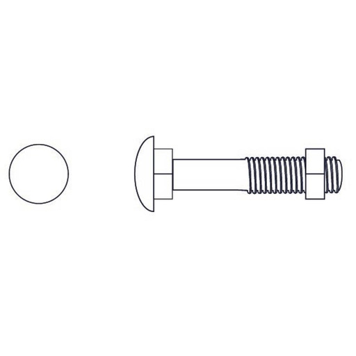 [BCR06063] BULON  CABEZA REDONDA CON TUERCA   (007)  1/4" x 2-1/2"  (Caja x 280 uni) BREMEN® - BCR06063