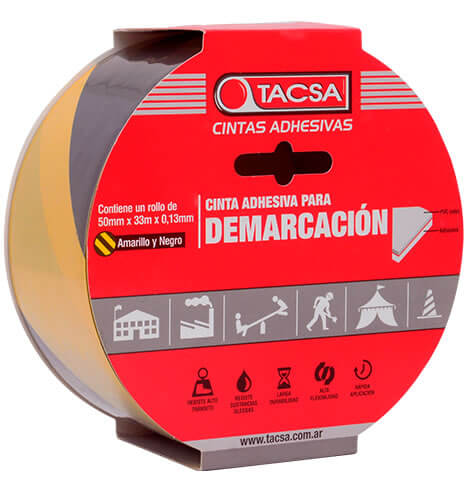 [TA3010] CINTA ADHESIVA PARA DEMARCACION 50 mm x 33 mts AMARILLA Y NEGRA TACSA - TA3010