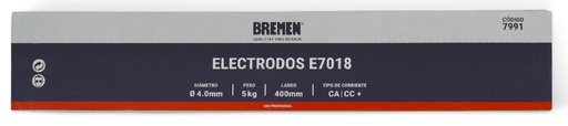 [BR7989] ELECTRODO E7018 2,5 mm x 300 mm (caja x 5 Kg.) BREMEN® - BR7989
