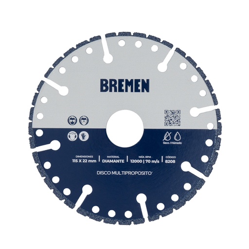 [BR8208] DISCO DIAMANTADO MULTIPROPOSITO 115 mm BREMEN® - BR8208
