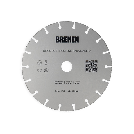 [BR8301] DISCO DE TUNGSTENO PARA MADERA 180 mm BREMEN® - BR8301