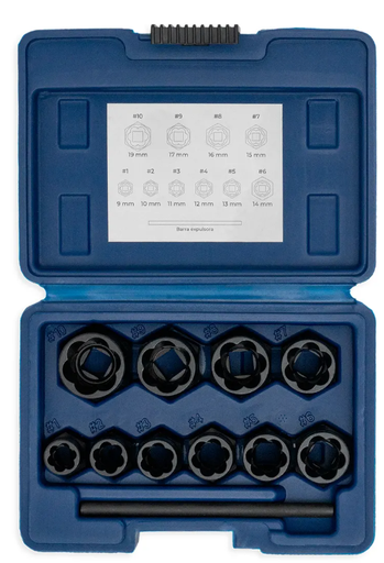 [BR8342] EXTRACTOR DE BULONES DAÑADOS EN JGO. 10 Pz Enc. 3/8  BREMEN® - BR8342